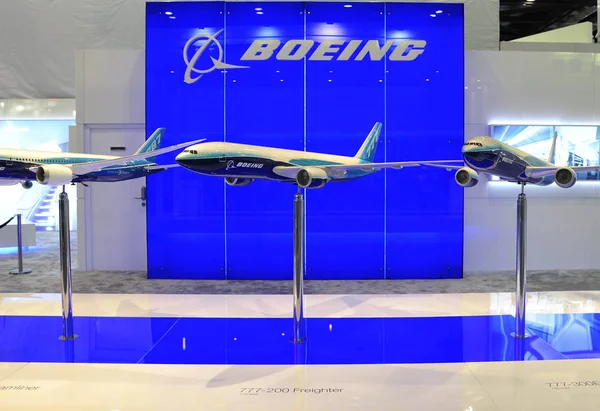 Modelos Aviões Boeing São Vistos Exibição Durante Exposição Aviação China — Fotografia de Stock