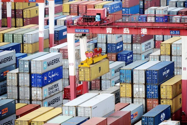 Uitzicht Een Container Terminal Haven Van Qingdao Stad Qingdao Oost — Stockfoto