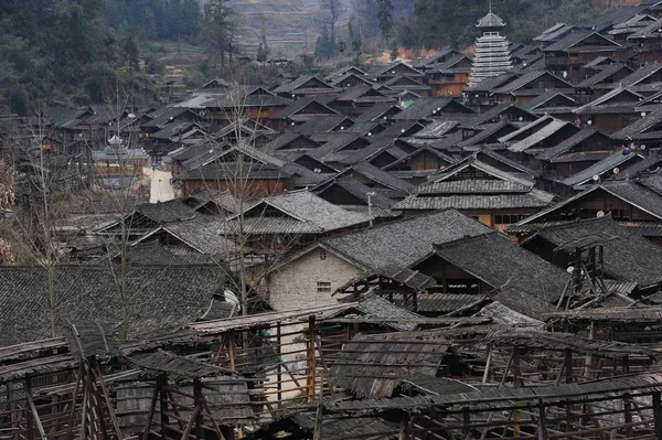 Blick Auf Wohnungen Dorf Zhanli Stadt Gaozeng Kreis Congjiang Autonome — Stockfoto