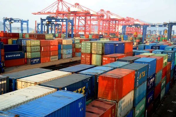 File Containers Shipped Abroad Seen Port Lianyungang Lianyungang City East — Stock Photo, Image