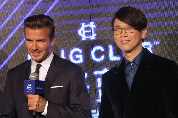 Engelsk Fotboll Stjärnan David Beckham Vänster Talar Bredvid Taiwanesiska Sångaren — Stockfoto