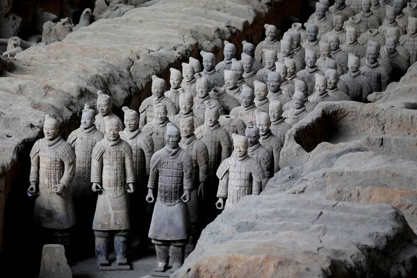 Des Guerriers Terre Cuite Sont Exposés Musée Des Guerriers Des — Photo