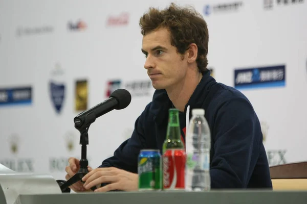 Andy Murray Brit Részt Vesz Egy Sajtótájékoztatón Miután Legyőzte David — Stock Fotó