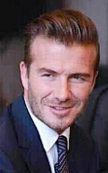 David Beckham Estrella Del Fútbol Inglés Sonríe Durante Visita Sede — Foto de Stock