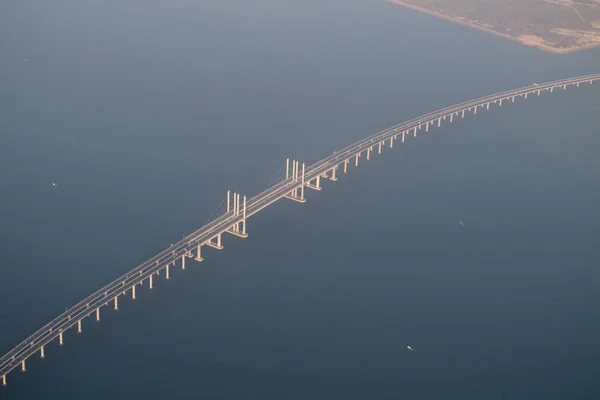 Vista Aérea Ponte Baía Jiaozhou Também Chamada Ponte Golfo Qingdao — Fotografia de Stock