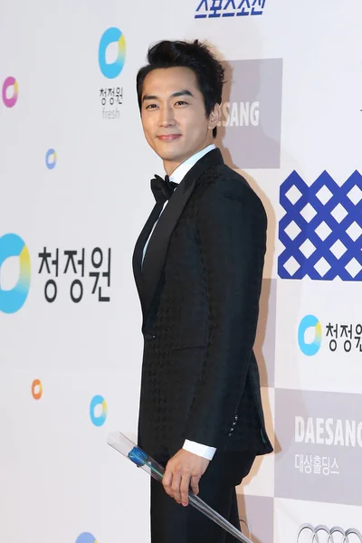 Actor Surcoreano Song Seung Heon Posa Alfombra Roja Cuando Llega — Foto de Stock