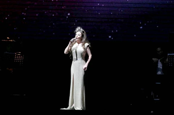 Anglická Sopranistka Sarah Brightman Provádí Koncertě Taipei Poslední Zastávkou Jejího — Stock fotografie