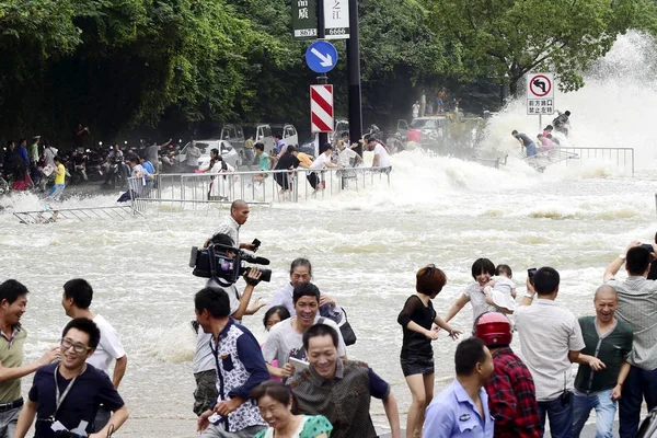 Los Visitantes Chinos Huyen Mientras Las Marejadas Sobrevuelan Orilla Del —  Fotos de Stock