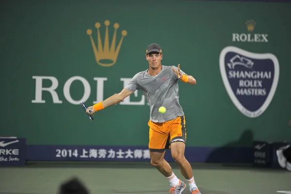 Tomas Berdych República Tcheca Retorna Tiro Para Richard Gasquet França — Fotografia de Stock