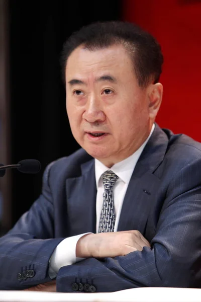 Wang Jianlin Przewodniczący Dalian Wanda Grupy Mówi Wywiadzie Szanghaju Chiny — Zdjęcie stockowe