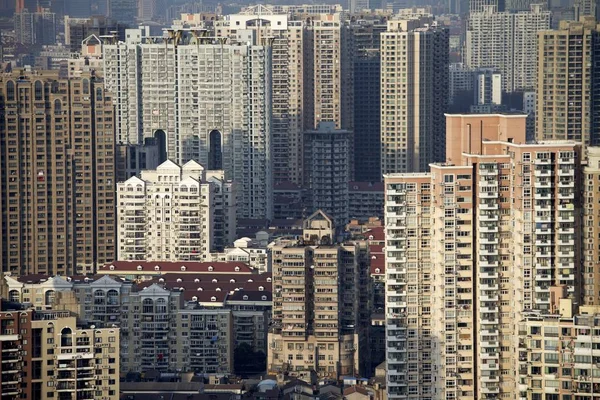 Kilátás Klaszterek Sokemeletes Lakóházak Lakóépületek Yangpu District Shanghai Kína Január — Stock Fotó