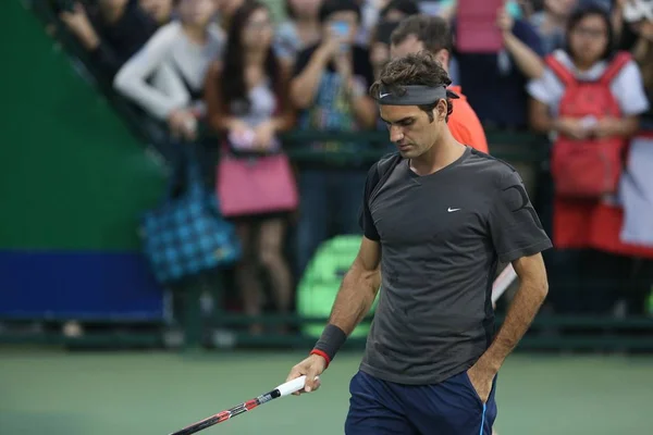 Der Schweizer Tennisstar Roger Federer Nimmt Einer Trainingseinheit Während Des — Stockfoto