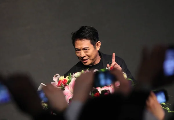 Chinese Kungfu Ster Straalli Spreekt Tijdens Een Persconferentie Voor Aankondiging — Stockfoto