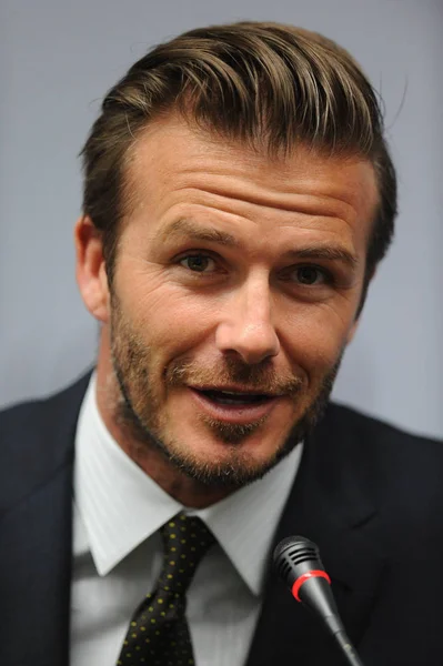 Superstar Sepak Bola Inggris David Beckham Berbicara Sebuah Konferensi Pers — Stok Foto