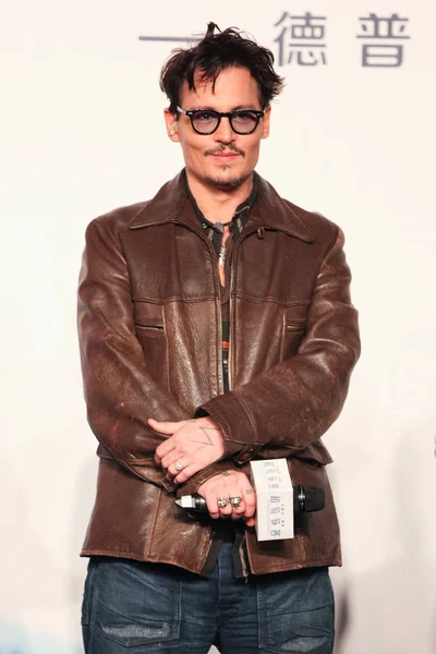 Americký Herec Johnny Depp Účastní Tisková Konference Filmu Transcendence Pekingu — Stock fotografie