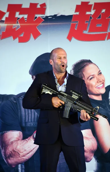 Actor Británico Jason Statham Grita Durante Una Conferencia Prensa Para — Foto de Stock