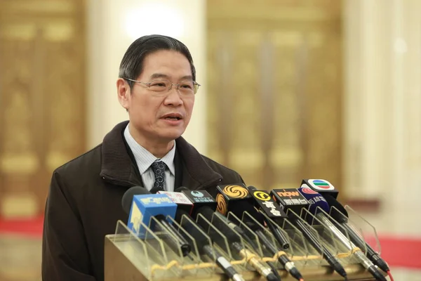 Zhang Zhijun Sedan Kina Vice Utrikesminister Intervjuas National Peoples Congress — Stockfoto