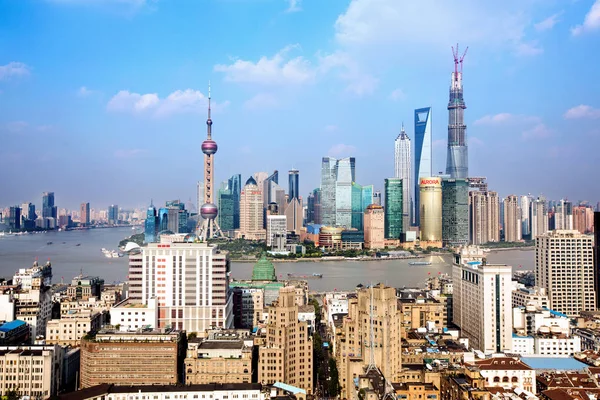 Skyline Puxi Floden Huangpu Och Lujiazui Financial District Med Oriental — Stockfoto