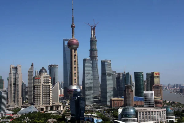 File Skyline Lujiazui Financial District Com Torre Xangai Centro Construção — Fotografia de Stock