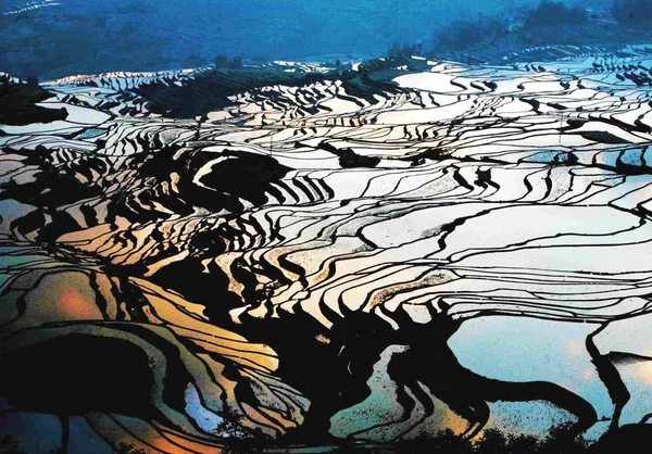Θέα Στους Ορυζώνες Στην Κομητεία Yuanyang Honghe Χάνι Αυτόνομης Νομαρχίας — Φωτογραφία Αρχείου