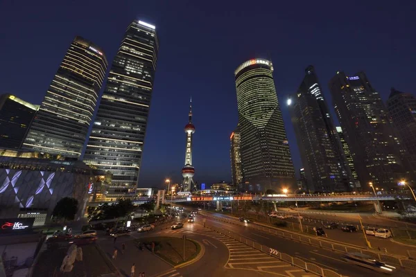 Vue Nuit Des Gratte Ciel Quartier Financier Lujiazui Pudong Shanghai — Photo