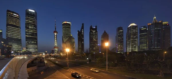 Vue Nuit Des Gratte Ciel Quartier Financier Lujiazui Pudong Shanghai — Photo