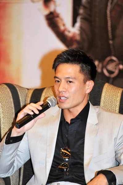 2014年9月24日 香港演员安迪 安在中国西南四川省成都市为他的新片 举行的首映式上发表演讲 — 图库照片