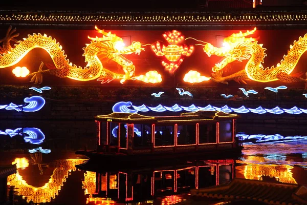 Lights Festival Seen Qinhuai River Nanjing Capital East Chinas Jiangsu — Stock Photo, Image