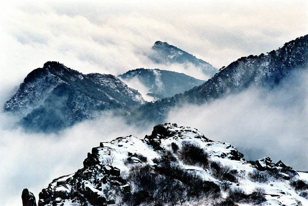 Snowscape Van Mount Tai Taishan Berg Taian Stad Oosten Chinas — Stockfoto