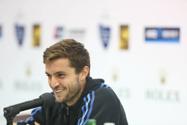 Gilles Simon Francji Bierze Udział Konferencji Prasowej Pokonał Przez Roger — Zdjęcie stockowe