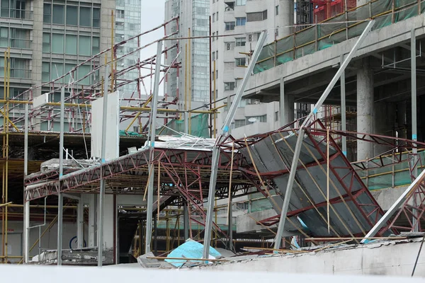 Vista Canteiro Obras Onde Ocorreu Colapso Andaimes Metálicos Área Xintiandi — Fotografia de Stock