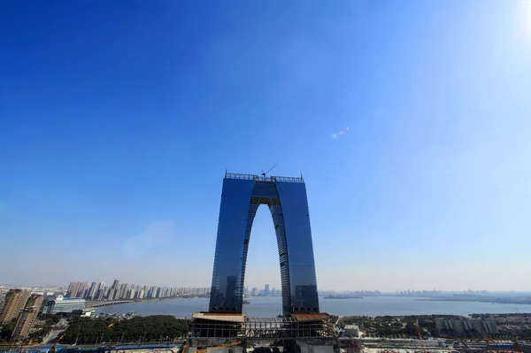 Вид Штани Подібний Хмарочос Ворота Сходу Під Будівництво Місті Сучжоу — стокове фото
