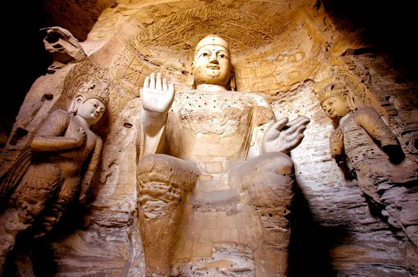 Θέα Στα Γλυπτά Του Βούδα Στις Σπηλιές Γιουνγκανγκ Στην Πόλη — Φωτογραφία Αρχείου