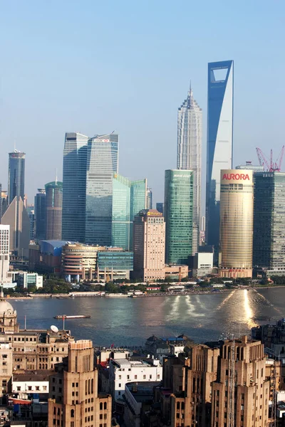 Weergave Van Puxi Huangpu Rivier Wolkenkrabbers Hoogbouw Het Financial District — Stockfoto