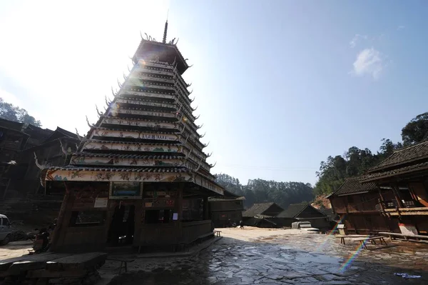 Vista Uma Torre Forma Pagode Praça Cidade Zhanli Village Gaozeng — Fotografia de Stock