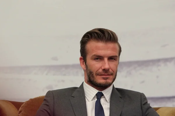 Englischer Fußball Superstar David Beckham Bei Einer Pressekonferenz Shanghai China — Stockfoto