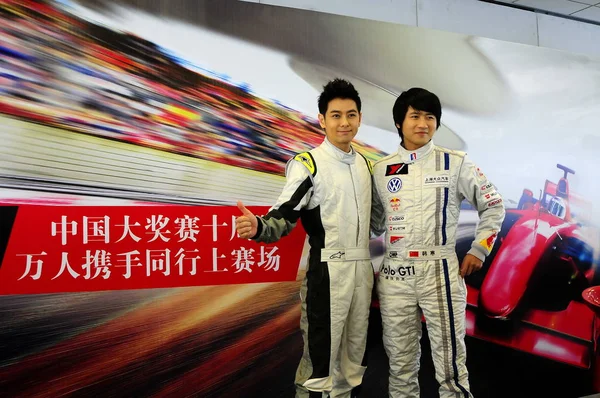 Chinese Writer Racer Han Han Right Taiwanese Singer Actor Racer — Stock Photo, Image