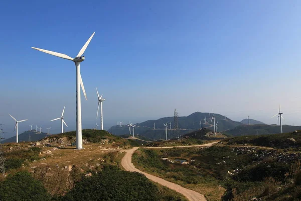 Rüzgar Türbinleri Çin Guangdong Eyaletinin Güneyindeki Zhuhai Şehrindeki Hengqin Adası — Stok fotoğraf