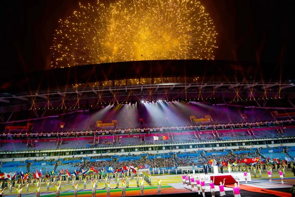Fyrverkerier Exploderar Avslutningsceremonin För 2014 Ungdom Olympiska Sommarspelen Nanjing Stad — Stockfoto