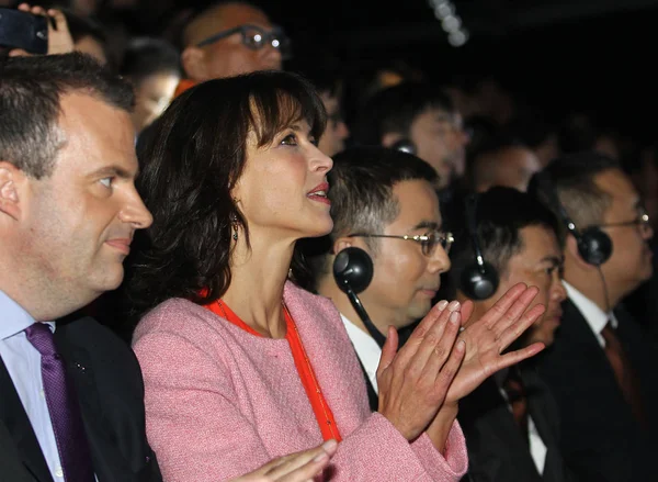 Atriz Francesa Sophie Marceau Centro Aplaude Durante Evento Promocional Para — Fotografia de Stock