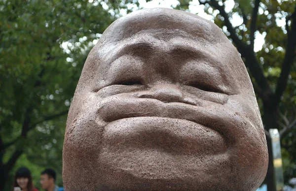 Portrait Statue Chinese Novelist Winner 2012 Nobel Prize Literature Guan — Stock Photo, Image