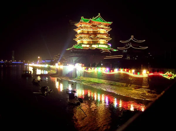 Night View Pavilion Prince Teng Nanchang City Central Chinas Jiangxi — Stock Photo, Image