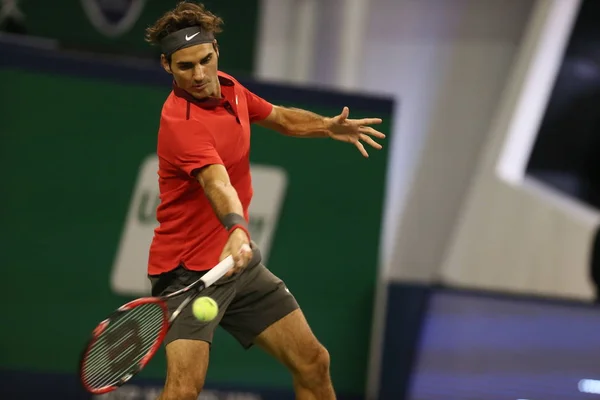 Roger Federer Switzerland Torna Colpo Roberto Bautista Agut Spagna Nel — Foto Stock