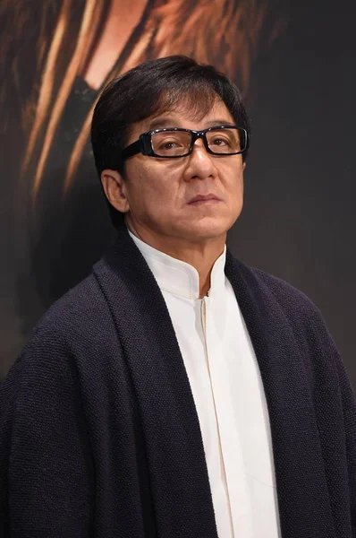 Superstar Hong Kong Kungfu Jackie Chan Participa Uma Conferência Imprensa — Fotografia de Stock