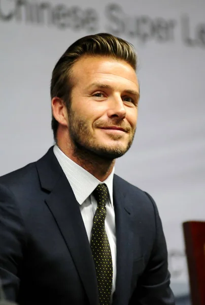 เปอร สตาร ตบอลอ งกฤษ David Beckham วมการแถลงข าวในเม องหนานจ งหว — ภาพถ่ายสต็อก