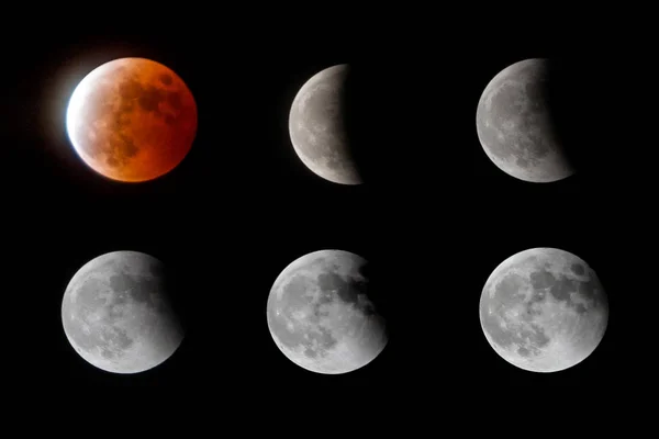 Esta Imagem Composta Mostra Lua Sangue Eclipse Lunar Total Visto — Fotografia de Stock