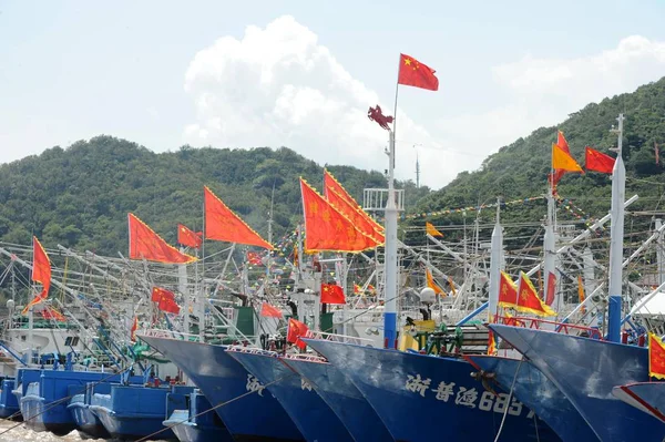 Amarrages Bateaux Pêche Dans Port Zhoushan Province Zhejiang Chine Orientale — Photo