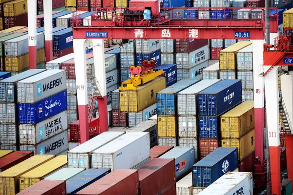 Utsikt Över Containerterminal Hamnen Qingdao Qingdao City Östra Kinas Shandong — Stockfoto