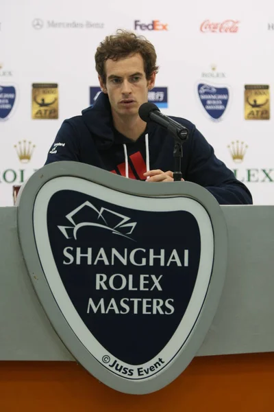 Andy Murray Gran Bretaña Asiste Una Conferencia Prensa Después Derrotado — Foto de Stock