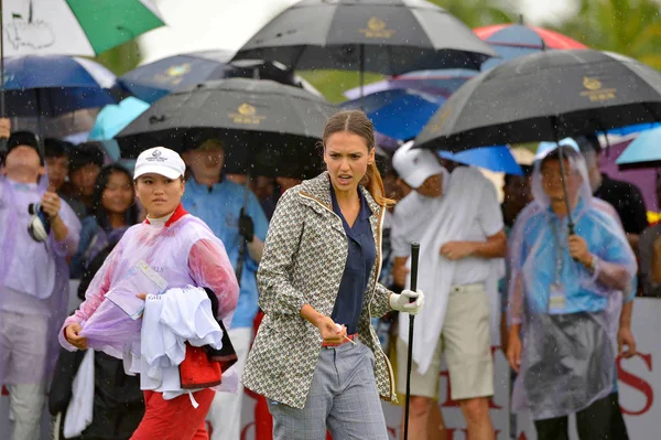 Attrice Americana Jessica Alba Tees Durante Torneo Golf Mission Hills — Foto Stock